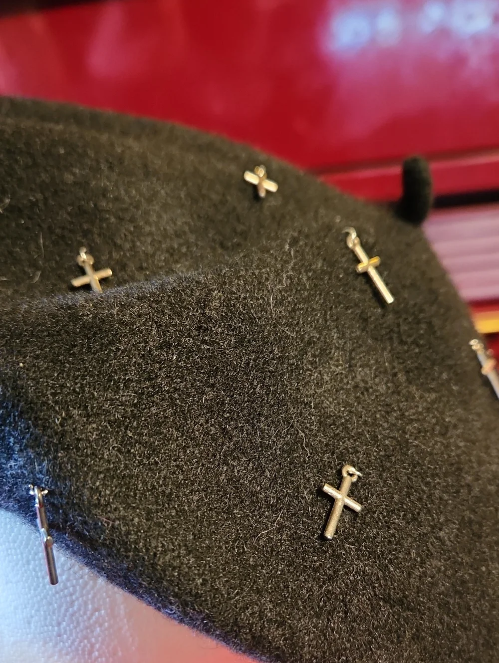 Womans Wool Beret with Cross Pin Accents